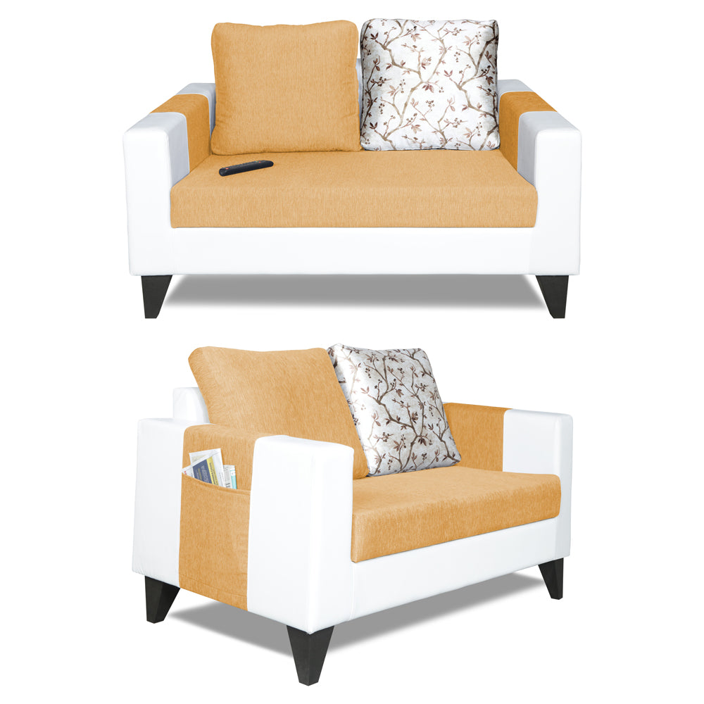 Adorn India Ashley Digitel Print Leatherette Fabric 3-2-1 Six Seater Sofa Set (Beige & White)