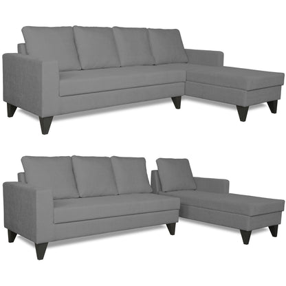 Adorn India Hallton L Shape Decent Sofa Set 7 Seater with Ottoman (Right Side) (Grey) (3 Year Warranty)