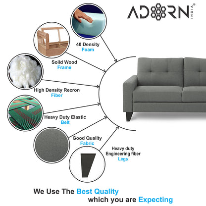 Adorn India Midas L Shape 6 Seater Sofa Set Right Hand Side (Grey) (3 Year Warranty)