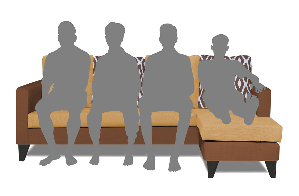 Adorn India Beetle Rhombus L Shape 5 Seater Sofa Set RHS (Brown & Beige) (3 Year Warranty)