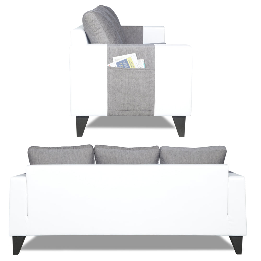 Adorn India Ashley Plain Leatherette Fabric 3 Seater Sofa (Grey & White) (3 Year Warranty)