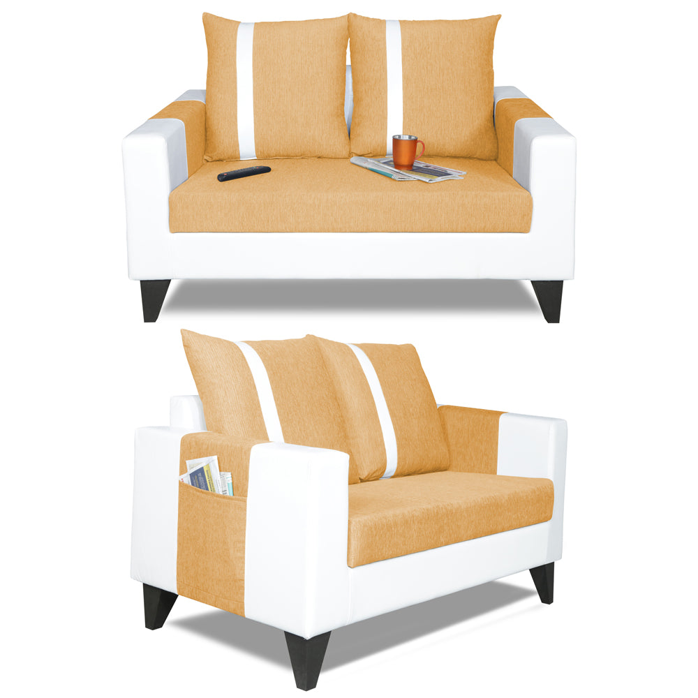Adorn India Ashley Stripes Leatherette Fabric 3-2-1 Six Seater Sofa Set (Beige & White) (3 Year Warranty)