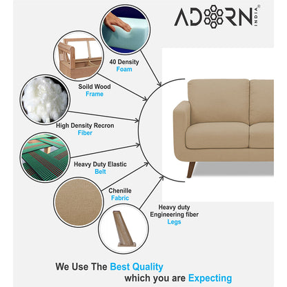 Adorn India Damian 3 Seater Sofa (Beige) (3 Year Warranty)
