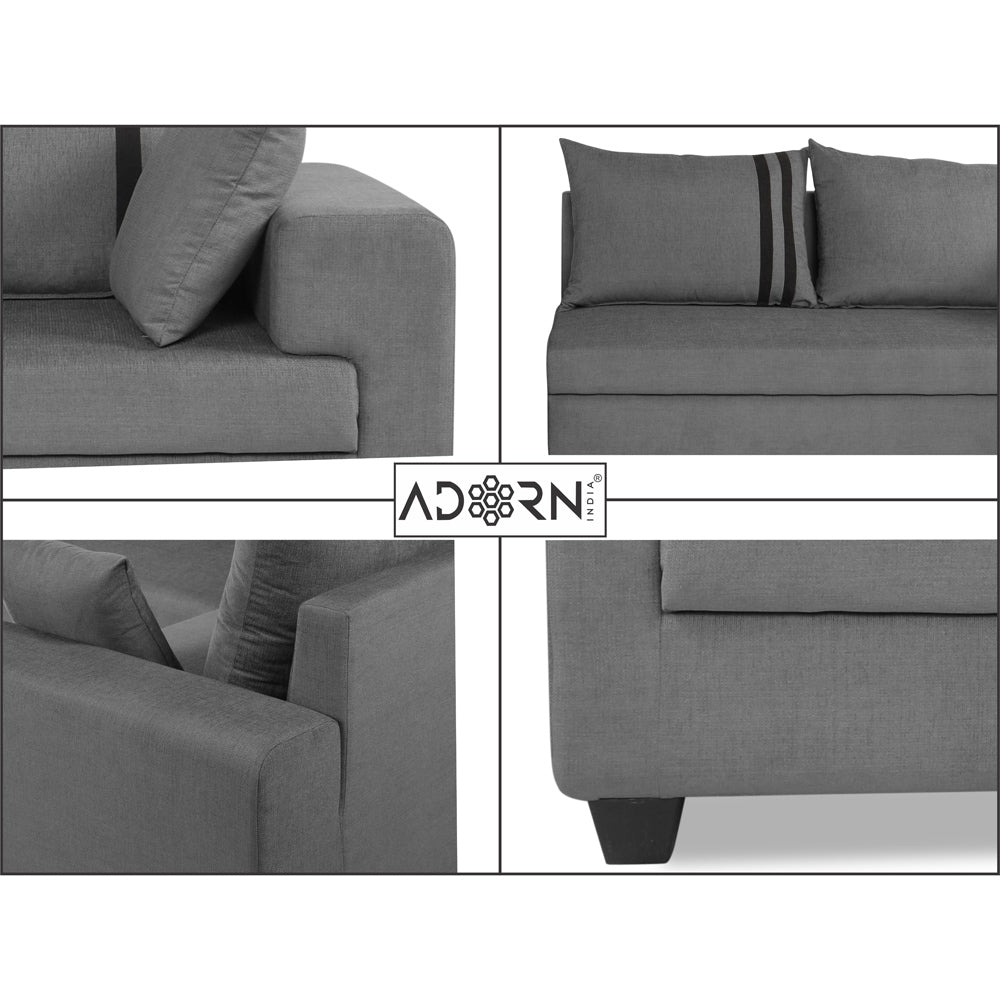 Adorn India Winston L Shape 6 Seater Sofa Set (Right Side) (Grey)