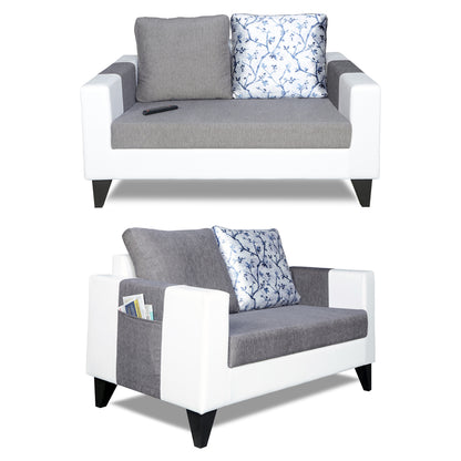 Adorn India Ashley Digitel Print Leatherette Fabric 3-2 Five Seater Sofa Set (Grey & White) (3 Year Warranty)