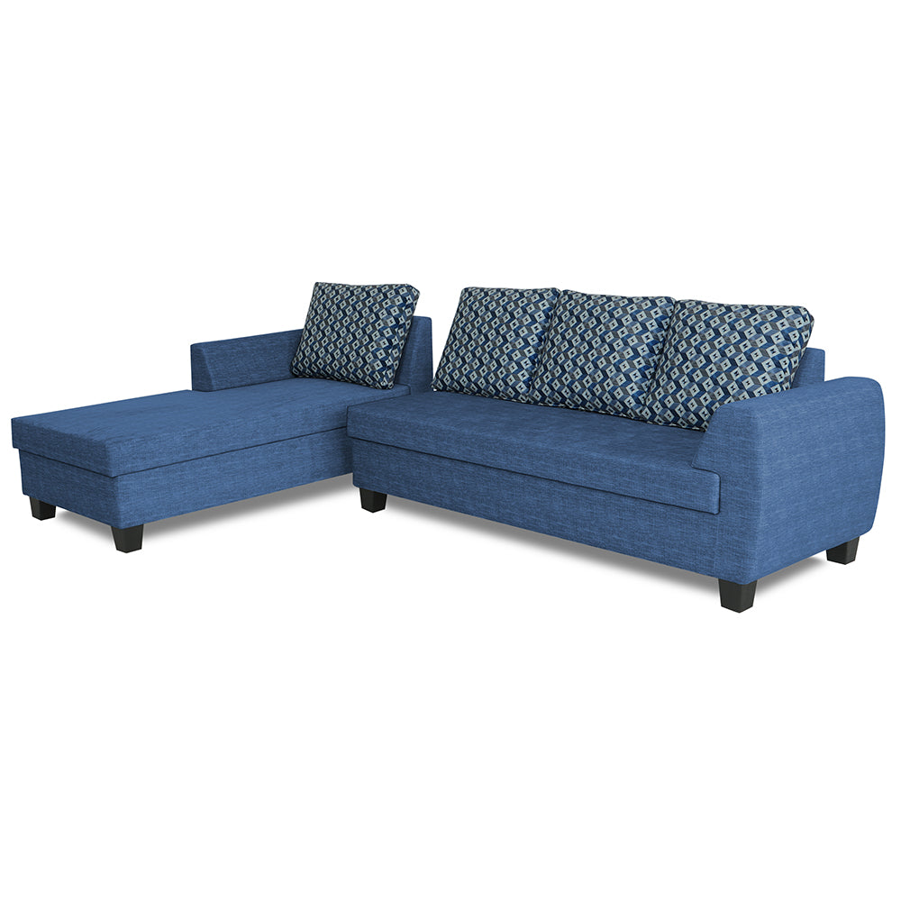 Adorn India Raiden Bricks Premium L Shape 6 Seater Sofa Set with Center Table (Left Hand Side) (Blue) (3 Year Warranty)