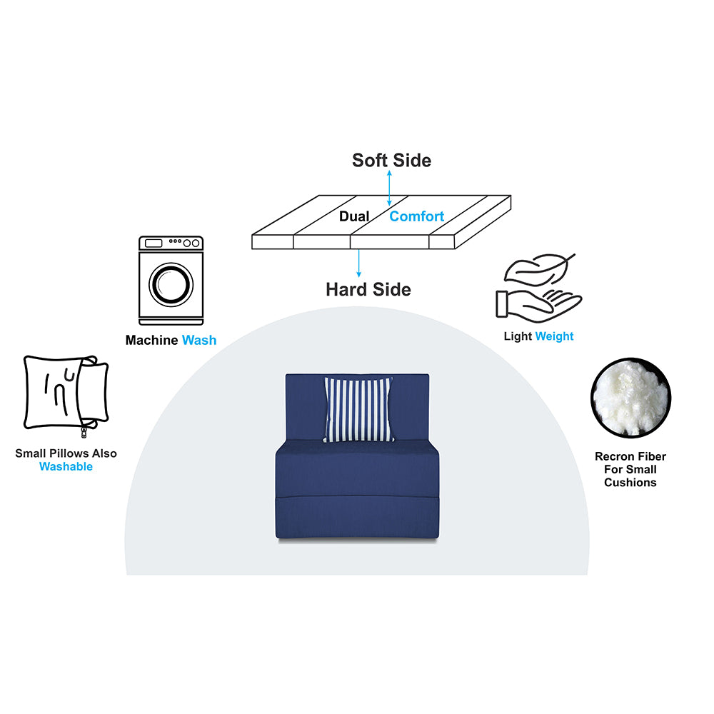 Adorn India Easy Alyn Plus Stripes 1 Seater Sofa Cum Bed (2.5x6) (Blue)(1 Year Warranty)