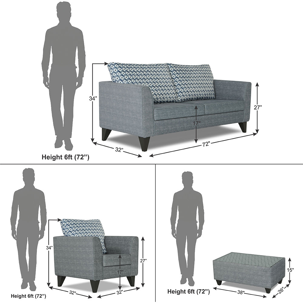 Adorn India Tornado Bricks 3+1+1 5 Seater Sofa Set with Centre Table (Grey)
