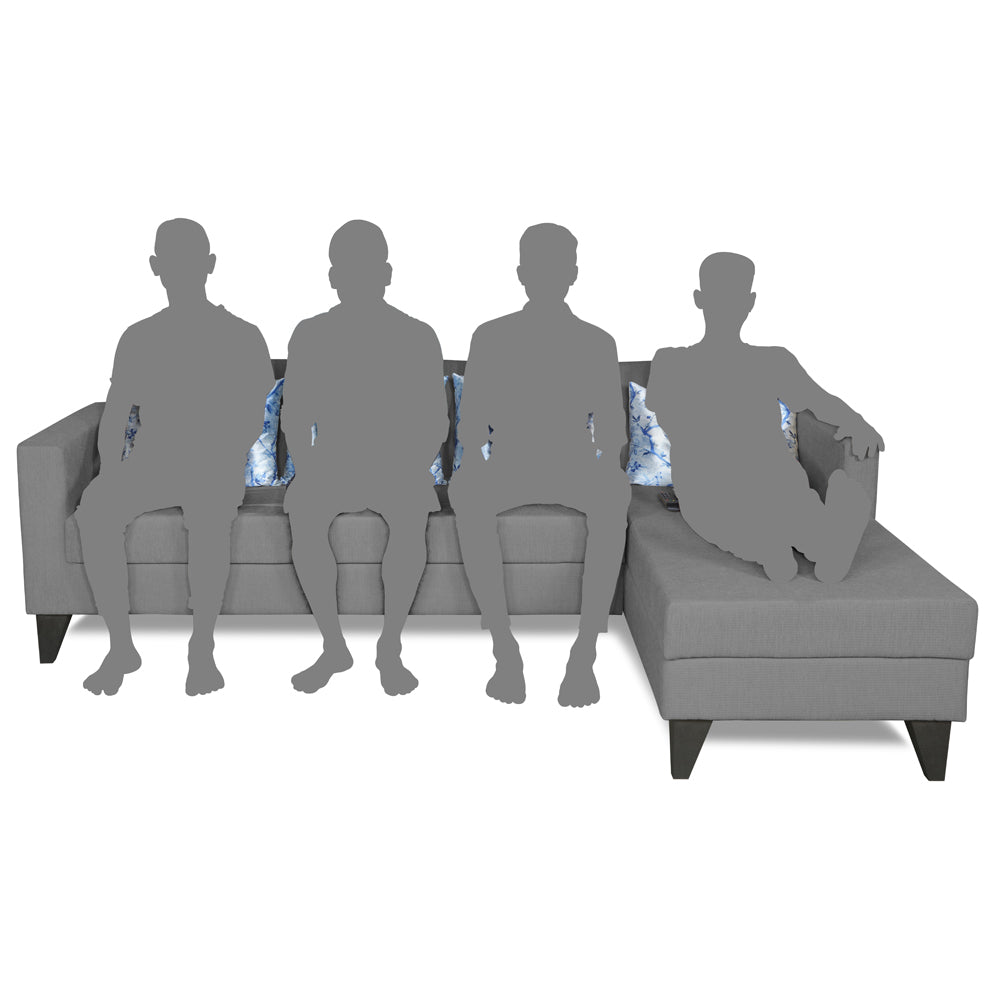 Adorn India Bladen L Shape 5 Seater Sofa Set Floral Print (Right Hand Side) (Grey)