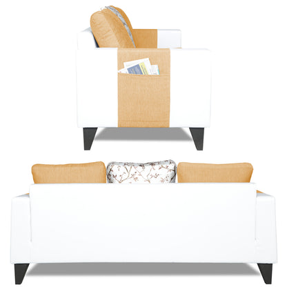 Adorn India Ashley Digitel Print Leatherette Fabric 3 Seater Sofa (Beige & White)