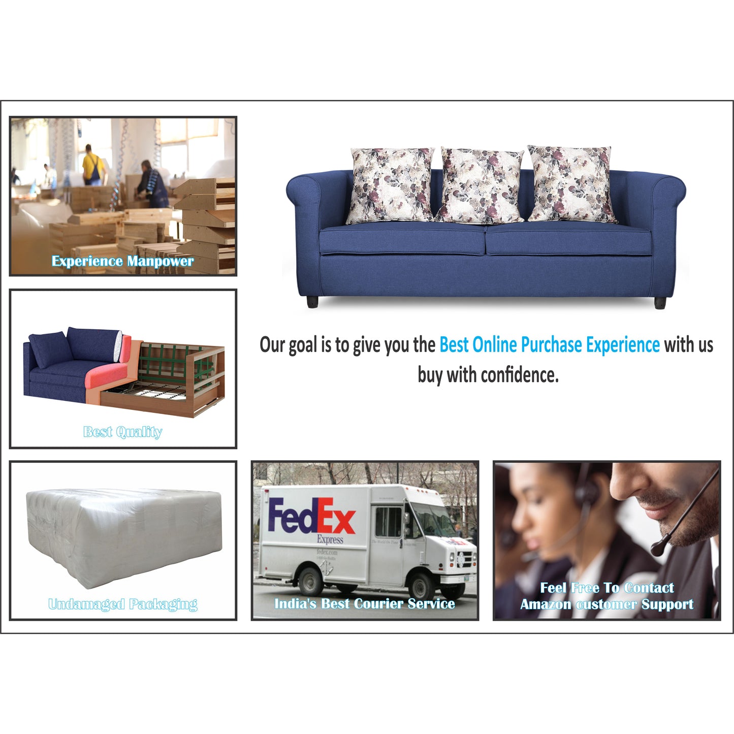 Adorn India Magnum 3-1-1 Sofa Set (Blue)