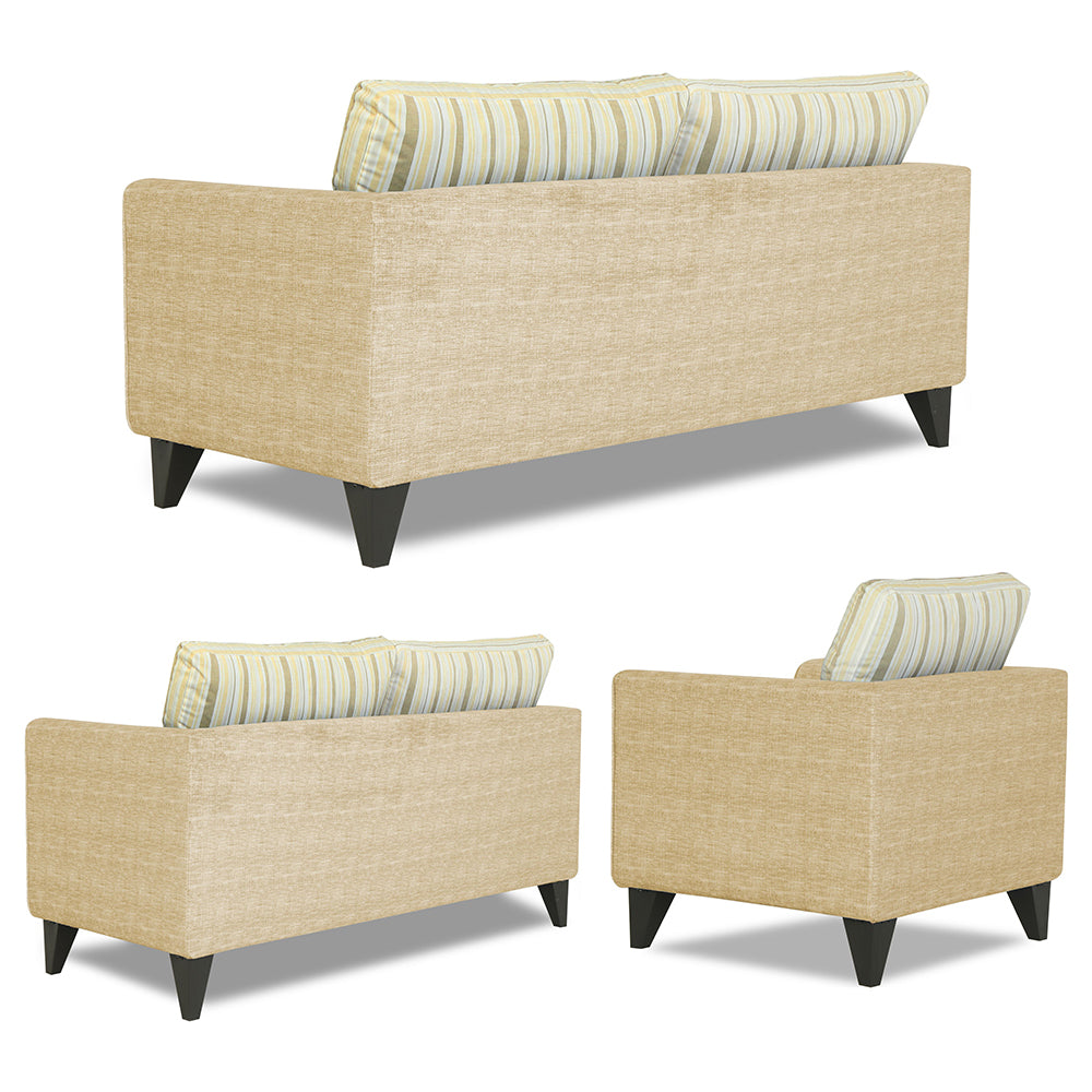 Adorn India Lawson Stripes 3+2+1 6 Seater Sofa Set with Centre Table (Beige)