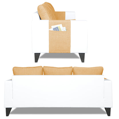 Adorn India Ashley Plain Leatherette Fabric 3-1-1 Five Seater Sofa Set (Beige & White) (3 Year Warranty)