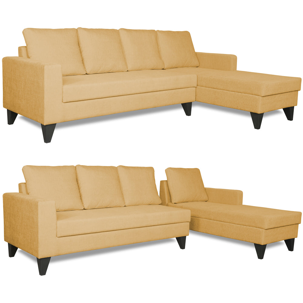 Adorn India Hallton L Shape Decent Sofa Set 7 Seater with Ottoman (Right Side) (Beige) (3 Year Warranty)