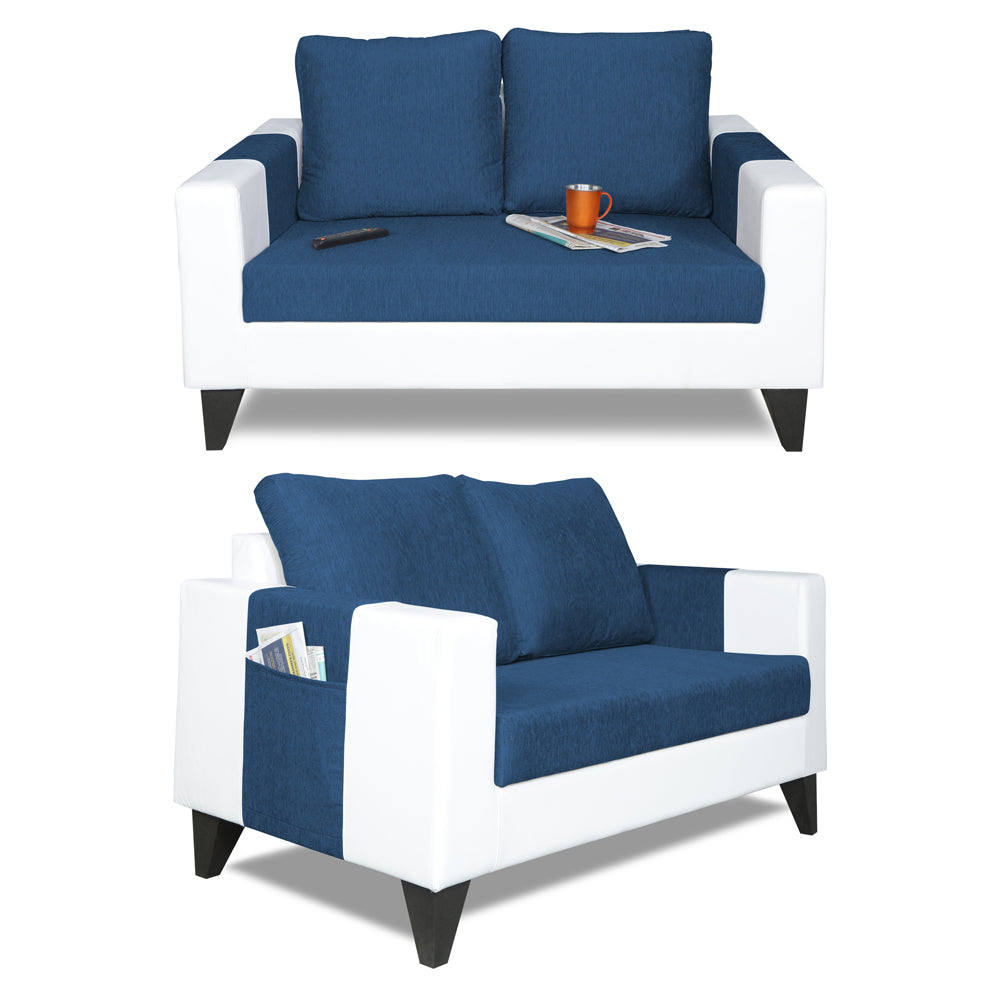 Adorn India Ashley Plain Leatherette Fabric 3-2-1 Six Seater Sofa Set (Blue & White) (3 Year Warranty)
