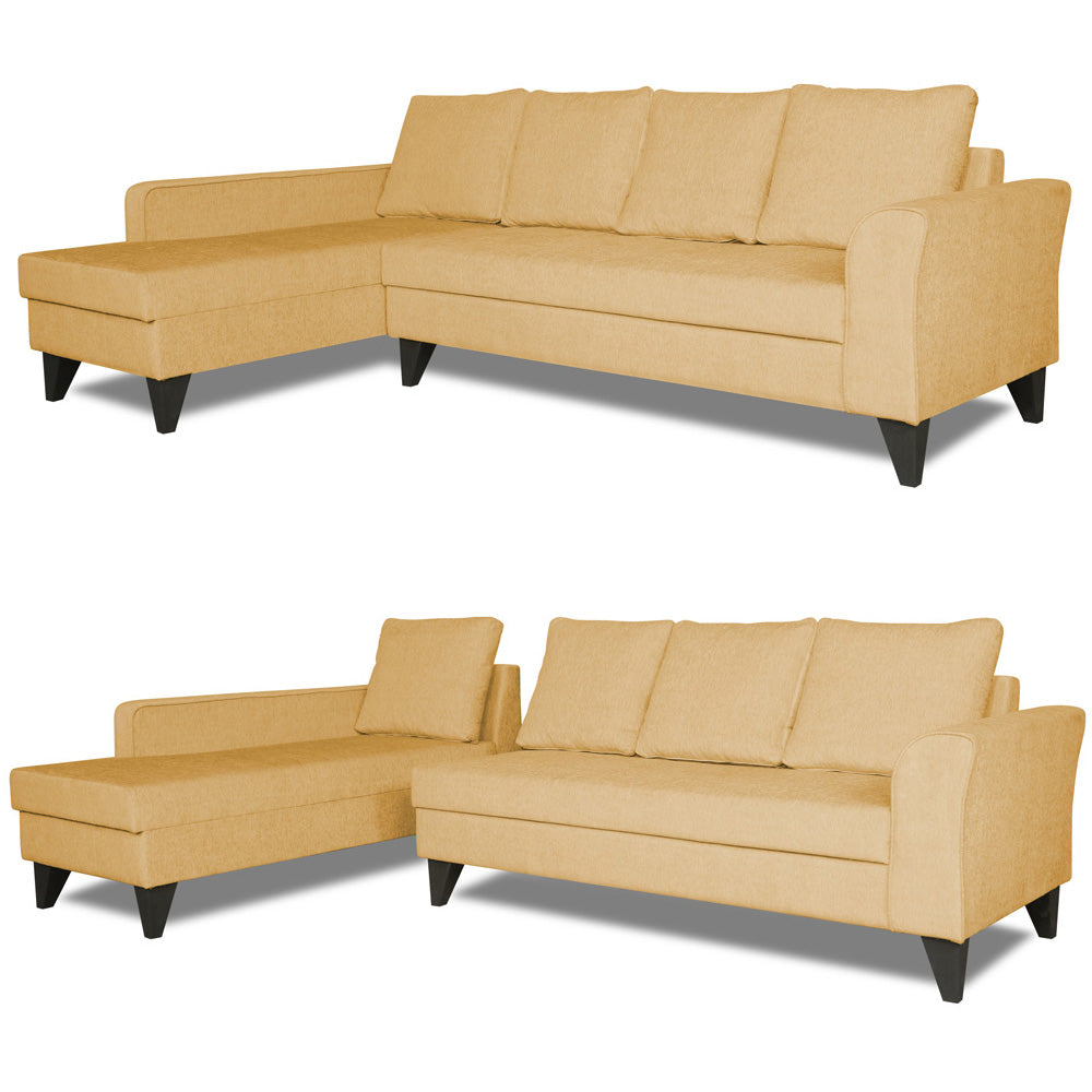 Adorn India Maddox Plain L Shape 6 Seater Sofa Set LHS (Beige) (3 Year Warranty)