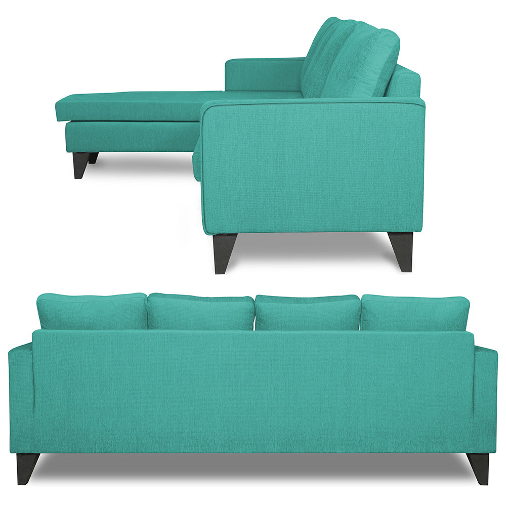 Adorn India Chandler Plain L Shape 5 Seater Sofa Set LHS (Aqua Blue) (3 Year Warranty)
