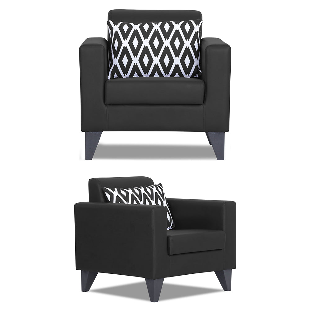 Adorn India Bladen Leatherette 3+2+1 6 Seater Sofa Set (Black)