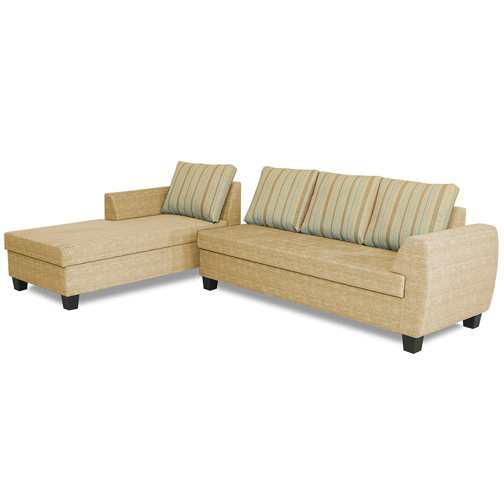Adorn India Raiden Stripes L Shape 6 Seater Sofa Set with Center Table (Left Hand Side) (Beige) (3 Year Warranty)