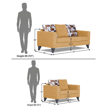 Adorn India Hallton Digitel Print Cushion 3+2 5 Seater Sofa Set (Beige) (3 Year Warranty)
