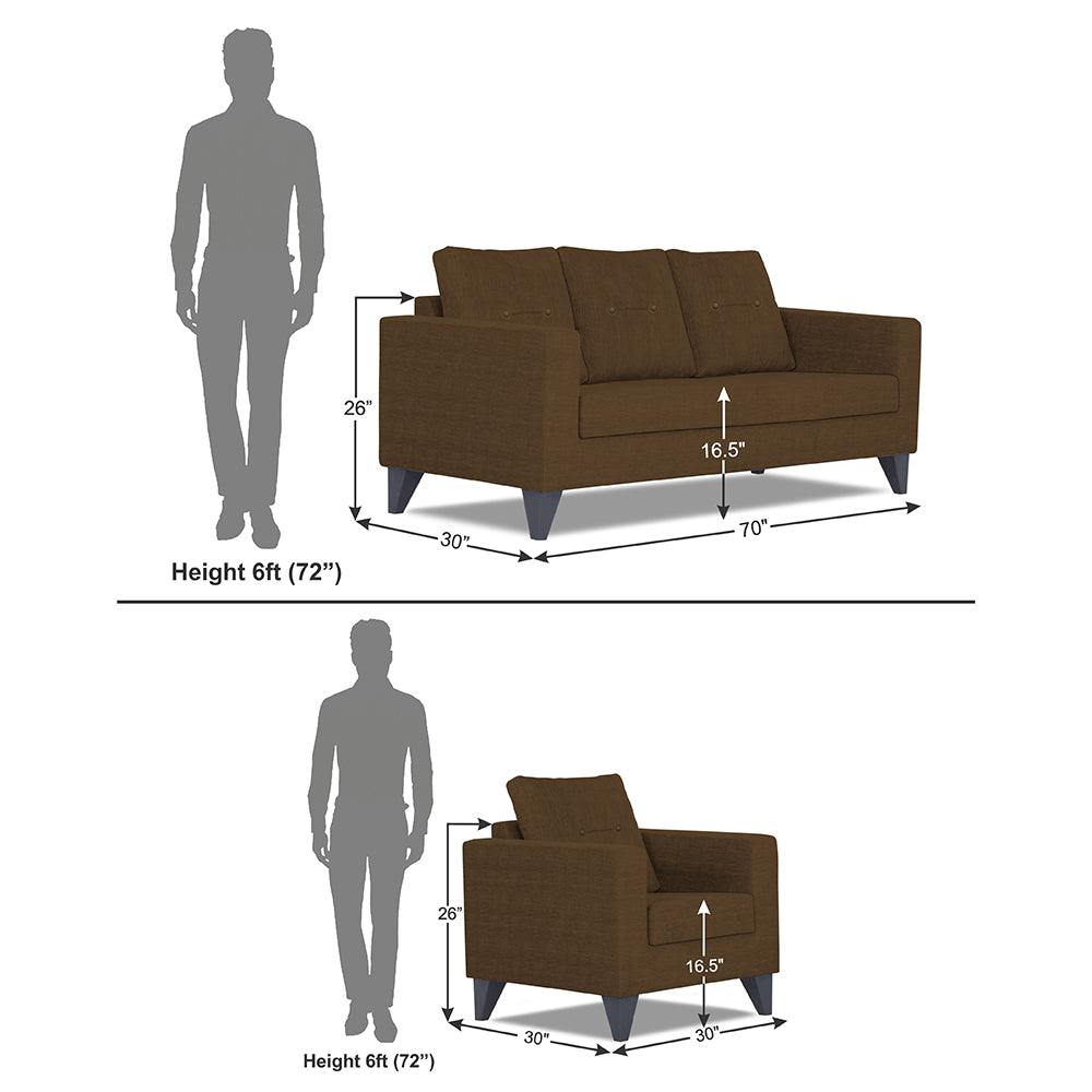 Adorn India Hallton Tufted 3+1+1 5 Seater Sofa Set (Brown) (3 Year Warranty)