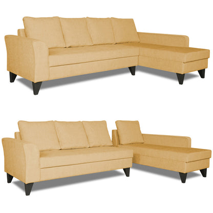 Adorn India Maddox Plain L Shape 6 Seater Sofa Set RHS (Beige) (3 Year Warranty)