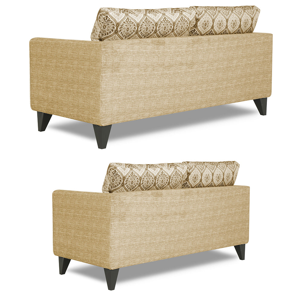 Adorn India Cortina Damask (3 Years Warranty) 3+2 5 Seater Sofa Set with Centre Table (Beige)