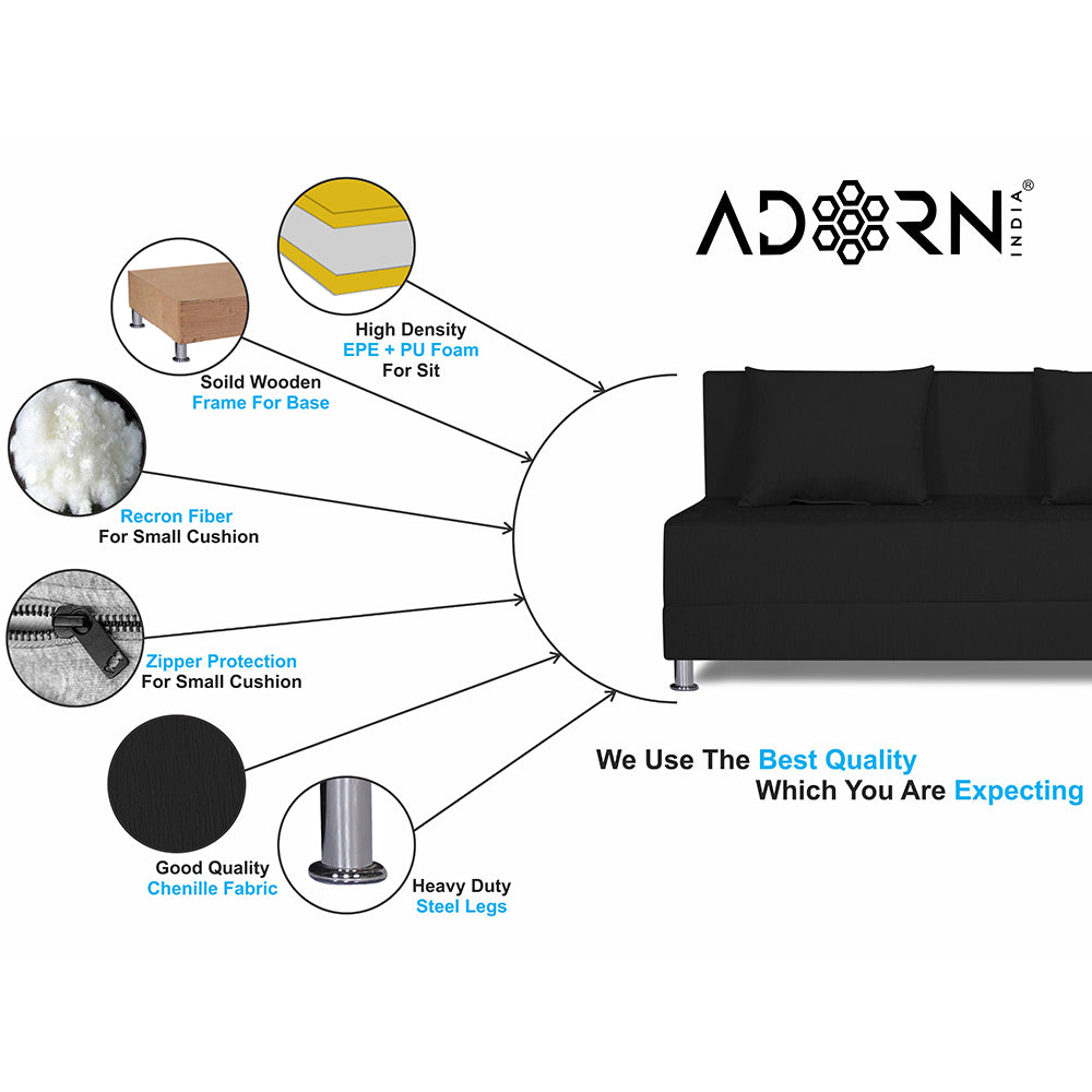 Adorn India Easy Alyn Plus Decent 3 Seater Sofa Cum Bed (5x6) (Black) (1 Year Warranty)