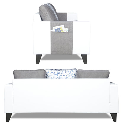 Adorn India Ashley Digitel Print Leatherette Fabric 3 Seater Sofa (Grey & White) (3 Year Warranty)