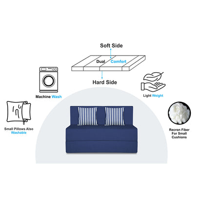 Adorn India Easy Alyn Plus Stripes 2 Seater Foam Sofa Cum Bed (4X6) (Blue) (1 Year Warranty)
