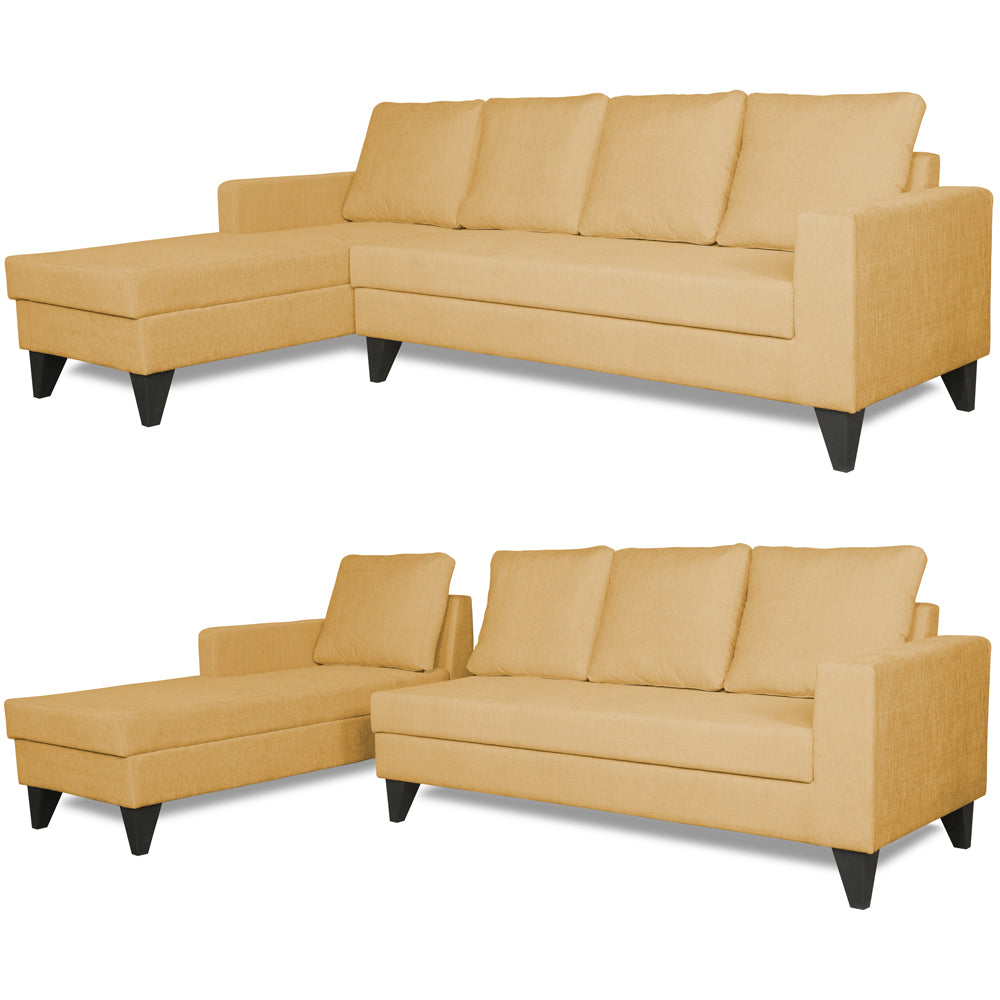 Adorn India Hallton Plain L Shape 6 Seater Sofa Set LHS (Beige) (3 Year Warranty)