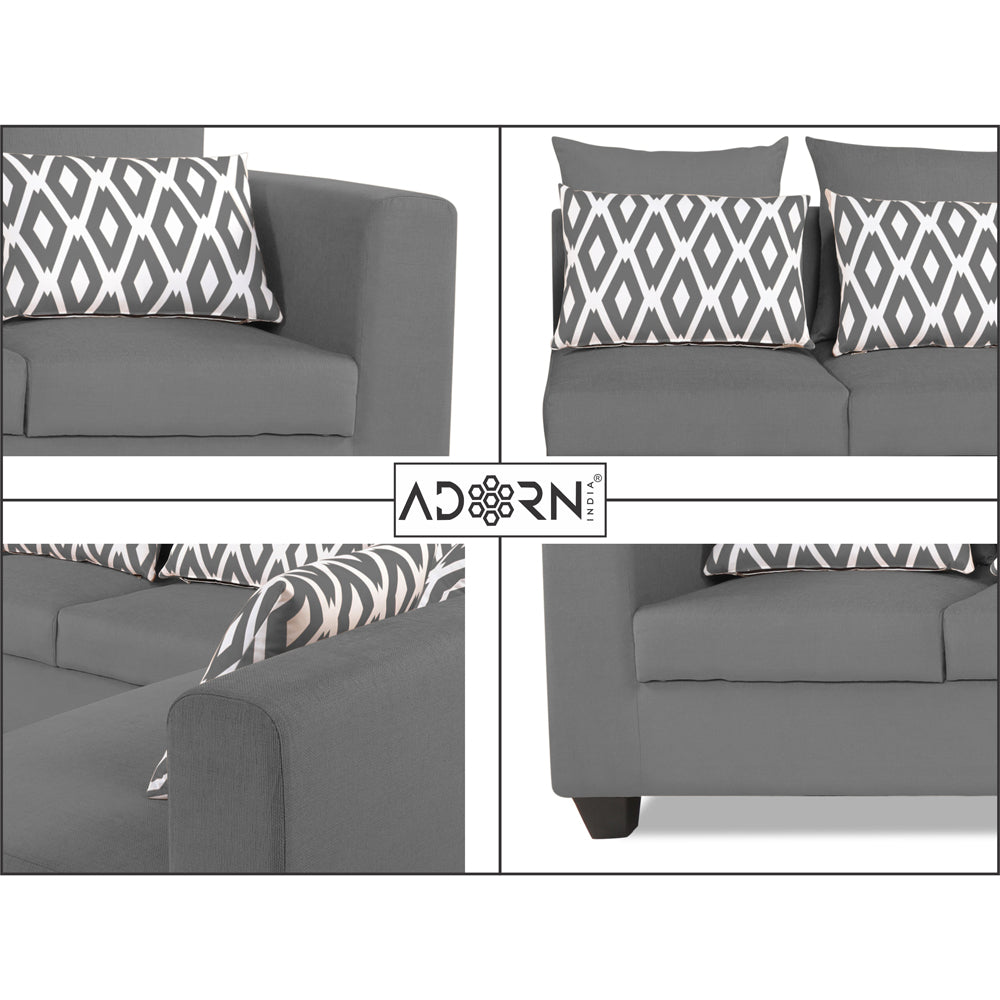 Adorn India Poland L Shape 6 Seater Sofa Set (Right Side) (Grey)