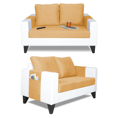 Adorn India Ashley Plain Leatherette Fabric 3-2 Five Seater Sofa Set (Beige & White) (3 Year Warranty)