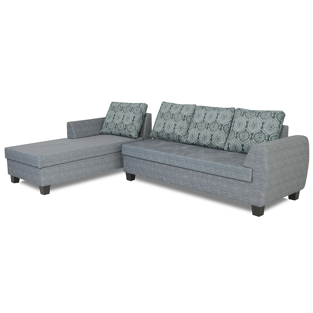 Adorn India Raiden Damask L Shape 6 Seater Sofa Set with Center Table (Left Hand Side) (Grey) (3 Year Warranty)