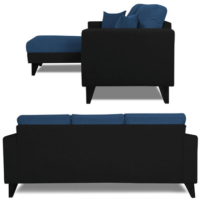 Adorn India Martin L Shape 4 Seater Sofa Set Two Tone Left Hand Side (Blue & Black) (3 Year Warranty)