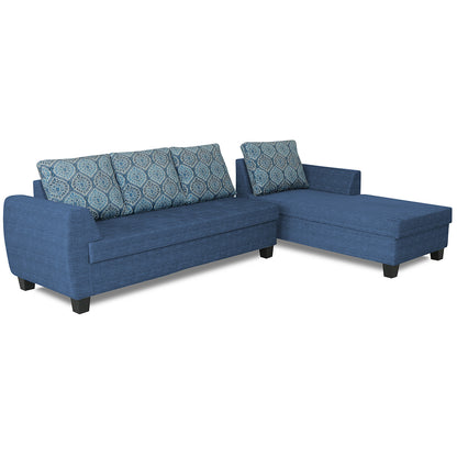 Adorn India Raiden Damask L Shape 6 Seater Sofa Set with Center Table (Right Hand Side) (Blue) (3 Year Warranty)