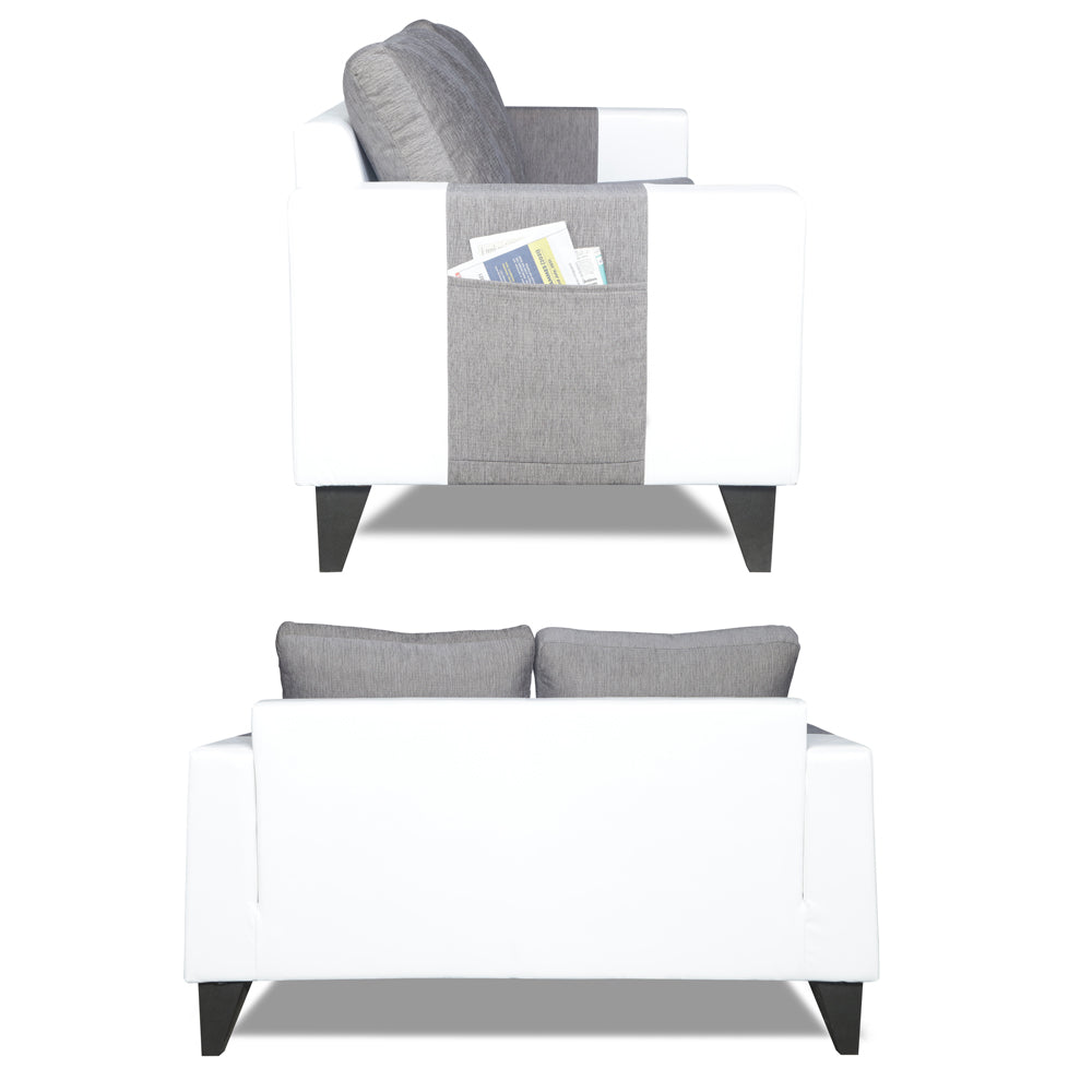 Adorn India Ashley Plain Leatherette Fabric 2 Seater Sofa (Grey & White) (3 Year Warranty)