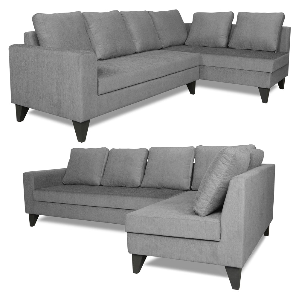 Adorn India Bryson L Shape 6 Seater Sofa Set Plain (Right Hand Side) (Grey) (3 Year Warranty)