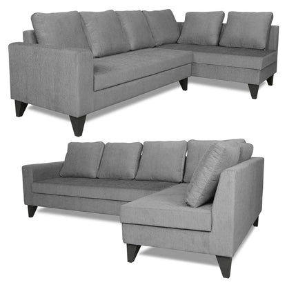 Adorn India Bryson L Shape 6 Seater Sofa Set Plain (Right Hand Side) (Grey) (3 Year Warranty)