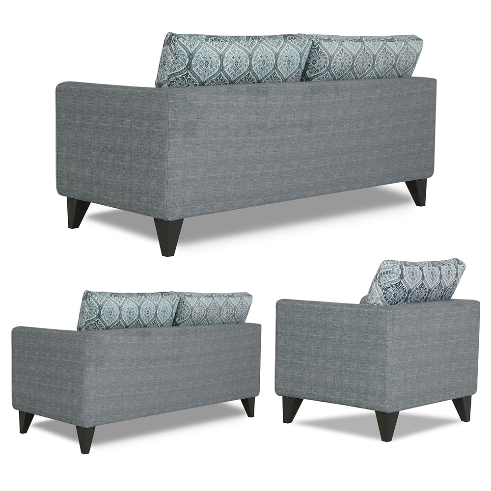 Adorn India Cortina Damask 3+2+1 6 Seater Sofa Set with Centre Table (Grey) Modern