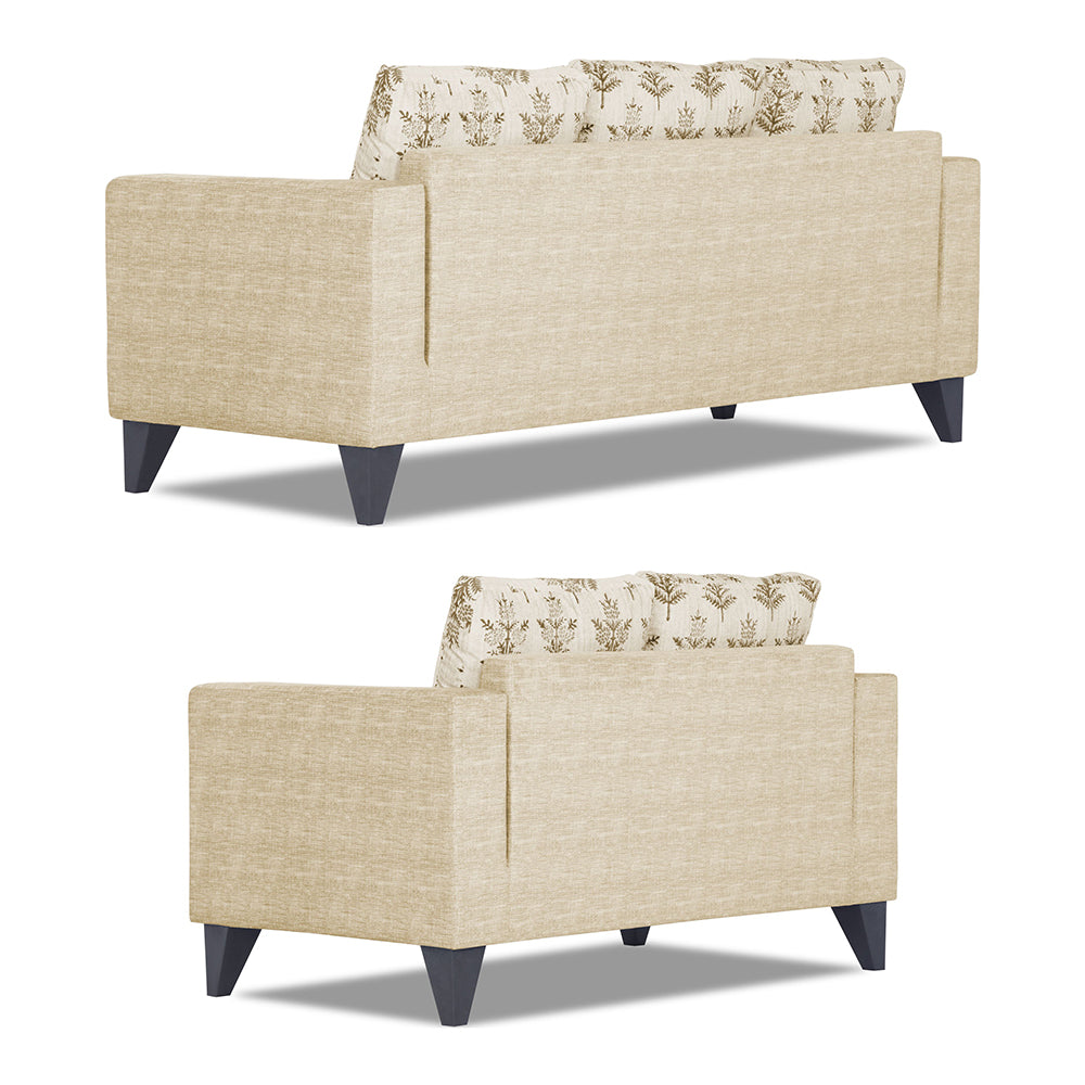 Adorn India Straight line Plus Leaf 3+2 5 Seater Sofa Set (Beige) (3 Year Warranty)