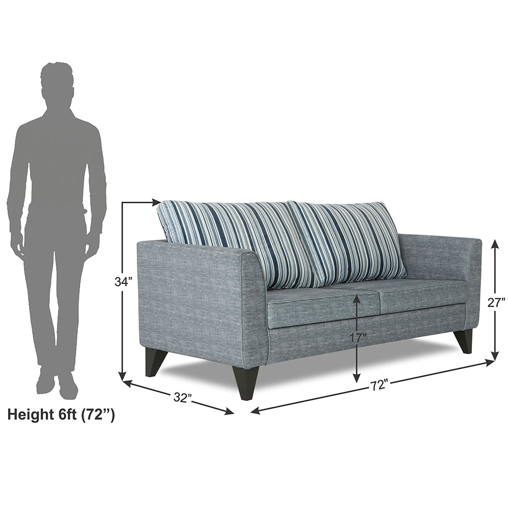 Adorn India Lawson Stripes 3 Seater Sofa (Grey)