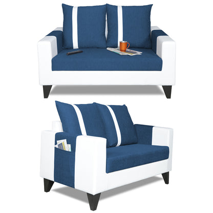Adorn India Ashley Stripes Leatherette Fabric 3-2 Five Seater Sofa Set (Blue & White) (3 Year Warranty)