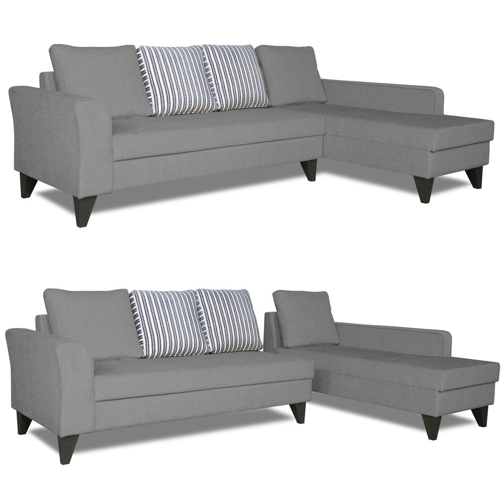 Adorn India Maddox Stripes L Shape 6 Seater Sofa Set RHS (Grey) (3 Year Warranty)
