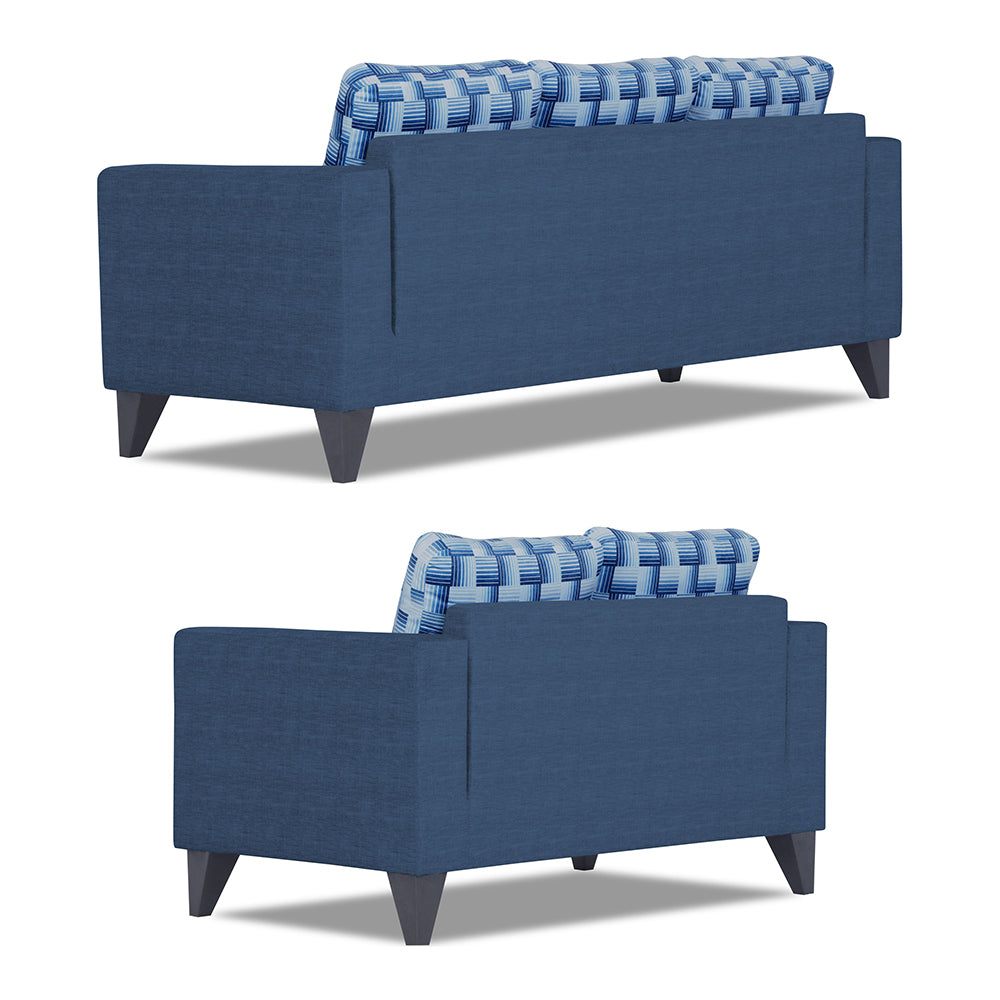 Adorn India Straight line Plus Bricks 3+2 5 Seater Sofa Set (Blue) (3 Year Warranty)