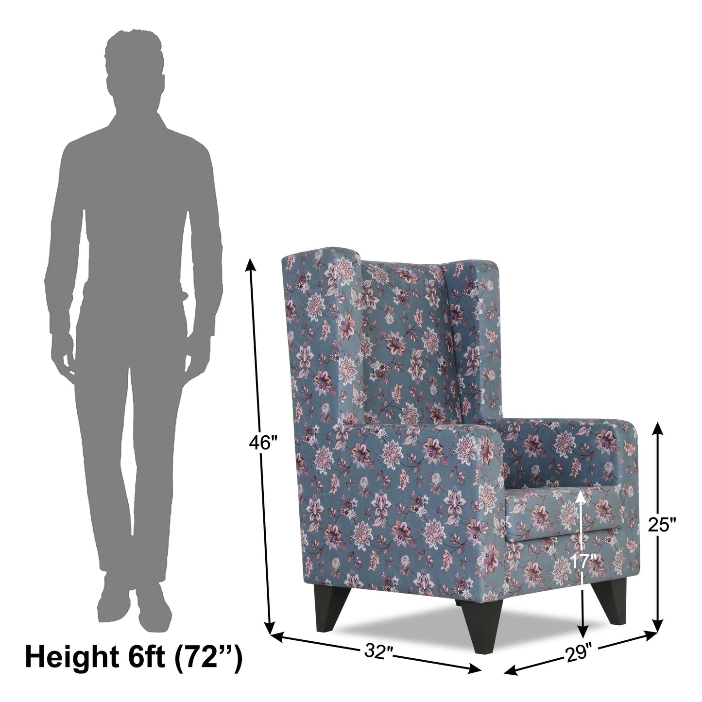 Adorn India Christopher 1 Seater Wing Chair Floral Print (Grey)