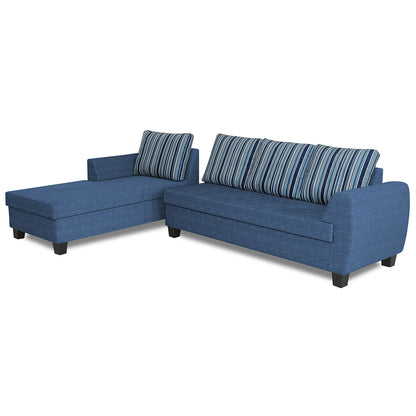 Adorn India Raiden Stripes L Shape 6 Seater Sofa Set with Center Table (Left Hand Side) (Blue) (3 Year Warranty)