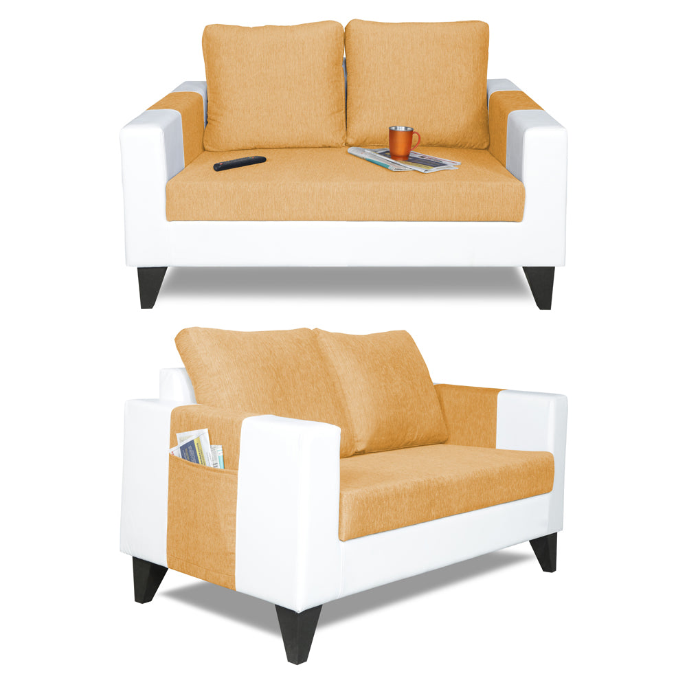 Adorn India Ashley Plain Leatherette Fabric 3-2-1 Six Seater Sofa Set (Beige & White) (3 Year Warranty)