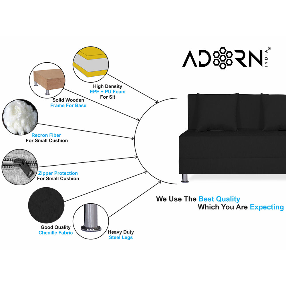 Adorn India Easy Alyn Plus Decent 2 Seater Sofa Cum Bed (4X6) (Black) (1 Year Warranty)