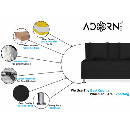 Adorn India Easy Alyn Plus Decent 2 Seater Sofa Cum Bed (4X6) (Black) (1 Year Warranty)